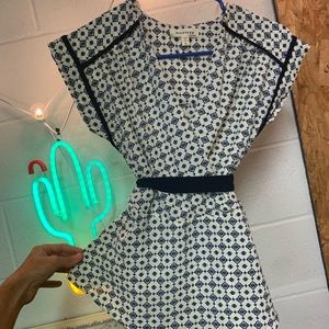 Navy and White Patterned Summer Blouse